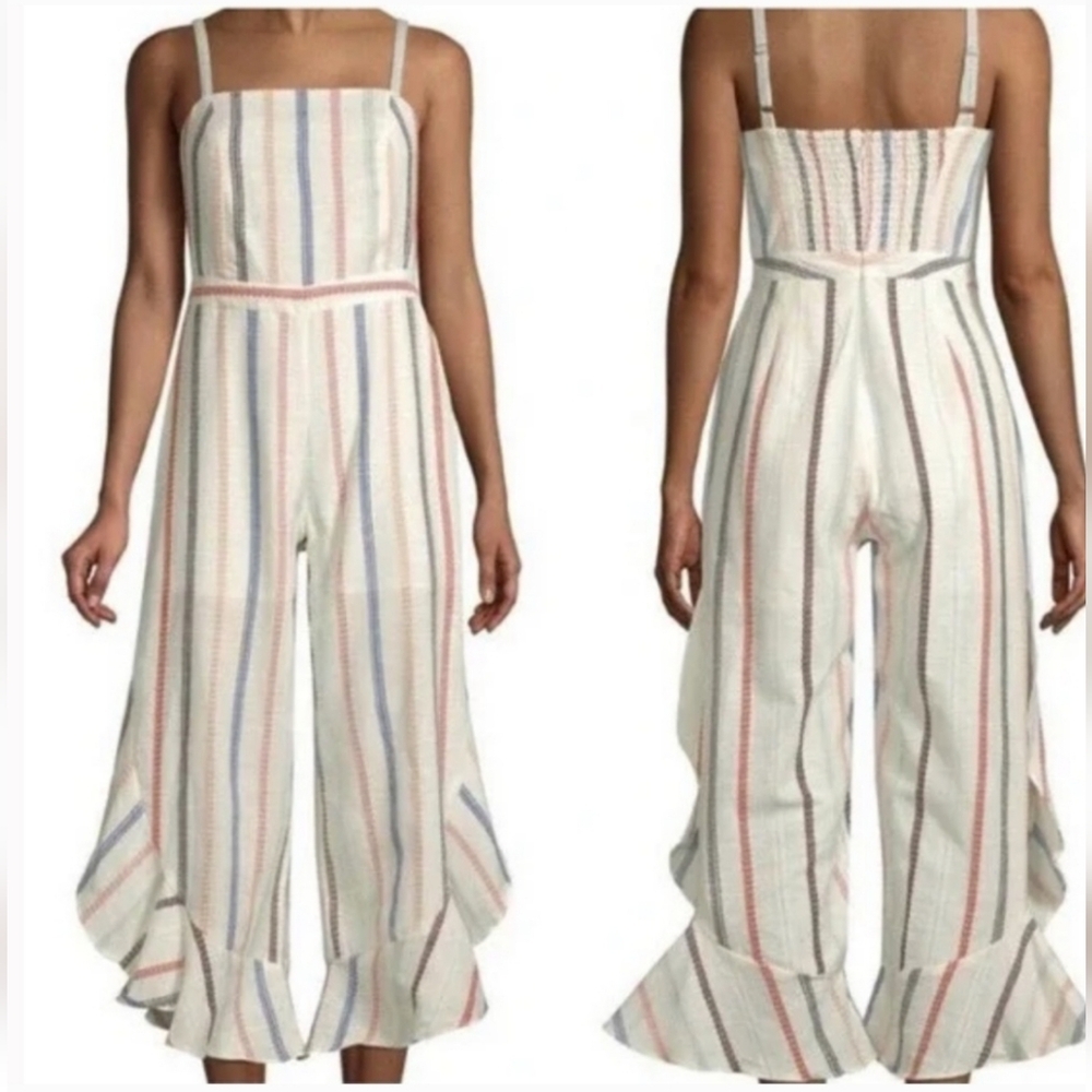 Anthropologie Everly Vertical Crop Wide Leg Jumpsuit Small Boho Striped Cotton